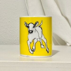 RARE Vtg Marimekko Oiva "KEVATJUHLA" Cow Yellow Mug Coffee Cup 250ml 2007 Used
